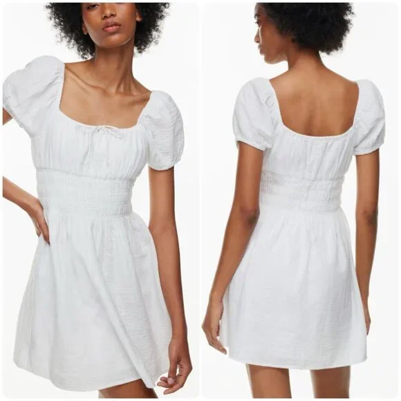 NWOT Aritzia Little Moon 'Kay' White Cotton Puff Sleeve Mini Dress Womens sz L - Picture 1 of 5